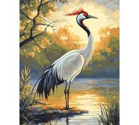 Wallphantom Pintar por Numeros,Grullas de corona roja junto al río,DIY cuadros para pintar por numeros Kit Pintar por Numeros Adultos de Lienzo decoración para el hogar,40x50cm con marco