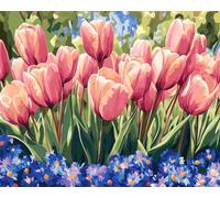 Wallphantom Pintar por Numeros,Hermosos arbustos de tulipanes,DIY cuadros para pintar por numeros Kit Pintar por Numeros Adultos de Lienzo decoración para el hogar,40x50cm con marco