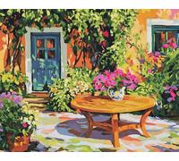 Wallphantom Pintar por Numeros,Mesa de café en el jardín,DIY cuadros para pintar por numeros Kit Pintar por Numeros Adultos de Lienzo decoración para el hogar,40x50cm con marco