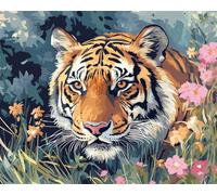 Wallphantom Pintar por números para adultos,Tigre entre las flores silvestres,Pintura por Números y regalo para amigo,Navidad,cumpleaños,hogar decoración de casa,40x50cm con marco