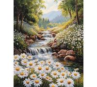 Wallphantom Pintura por Números Kit,Arroyos y arbustos de margaritas,Pintar por números para adultos kit de regalo,Decoración de arte de pared de sala de estar,40x50cm con marco