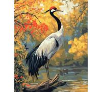 Wallphantom Pintura por Números Kit para Adultos Principiantes,Grullas de corona roja junto al río,Kit de Pintura al óleo de Lienzo,Decoración del Hogar,Navidad,regalo,40x50cm con marco