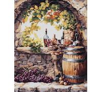 Wallphantom Punto de Cruz Kit Completo Bordado,Bodega rural copa de vino tinto,11CT Lienzo preimpreso DIY Kits De Punto De Cruz Kit De Costura Para Adultos Principiantes,16x20in