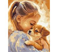 Wallphantom Tiempo cálido DIY Latch Hook Rug Kit,Niña y su cachorro,Pattern Printed Canvas DIY Embroidery Home Decor,Handmade Needlework Crafts for Adults Beginners,60x90cm