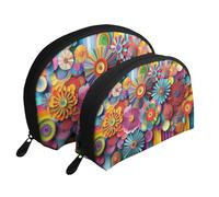 Walls of Colored Paper Flowers Printed - Bolsas de maquillaje portátiles de 2 piezas con diseño de conchas, White, Talla única