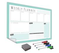 WallTAC Planificador semanal de pared (420 x 297 mm) | Pizarra blanca adhesiva y reutilizable | 4 rotuladores pizarra blanca y borrador incluidos
