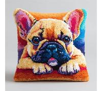 WallustrioaW Animal Perro latch hook Pillow cover cushion kits,Lindo perro pug,Kits de ganchos para niños y adultos,Regalos para amigos,navidad/regalos,43x43cm