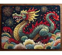 WallustrioaW fuegos artificiales Kits De Alfombras con Gancho De Pestillo,Dragón rojo chino de fantasía,Alfombra con Gancho De Pestillo Bordado,Costura,Bricolaje,Kit De Fabricación De Puntos,52x38cm