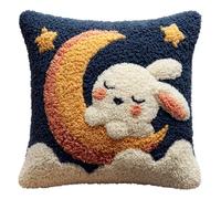 WallustrioaW Kit Cojin Gancho de Pestillo,Conejo en la luna,Cojines con Cierre de Gancho Funda de Almohada de Bricolaje Bordadas Kits de Manualidades,43x43cm
