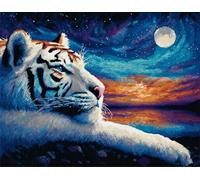 WallustrioaW Kit de Alfombras con Gancho de Pestillo,Animales,tigre blanco bajo el cielo estrellado,Fabricación de Alfombras para niños Adultos Principiantes -Latch Hook Rug Kits,60x90cm