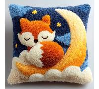 WallustrioaW kit de cojín de gancho de pestillo,El pequeño zorro en la luna,it De Funda De Almohada,Cojines De Ganchillo Para,Adultos Y Principiantes,Decoración Del Hogar,43x43cm