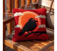 WallustrioaW Kit de gancho de cierre para bricolaje,Cuervos en la luna,funda de cojín para sofá,kits de manualidades,juego de alfombras de bordado,43x43cm