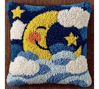 WallustrioaW Kit de gancho de cierre para bricolaje,Estrellas y luna de dibujos animados,funda de almohada,bordado de alfombra,funda de cojín para sofá,kits de manualidades,43x43cm