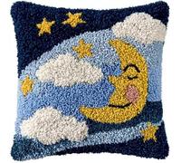 WallustrioaW Kit de gancho de cierre para bricolaje,Estrellas y luna de dibujos animados,kits de manualidades,juego de alfombras de bordado,funda de almohada de 43x43cm