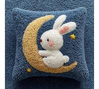 WallustrioaW Latch Hook Kit Funda De Almohada,Conejo en la luna,Kit de cojín de pestillo,gancho de lengüeta Accesorio para el hogar,arte de pared,43x43cm