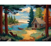WallustrioaW Latch Hook Kits for Adults Kids Beginners,Pequeño barco en el lago en el bosque.,DIY Latch Hook Rug Kits,DIY Rug Crochet Yarn for Home Sofa Decoration,52x38cm