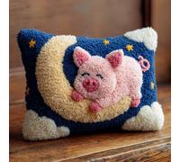 WallustrioaW latch hook Pillow cover cushion kits,Cerdos en la Luna,Kits de ganchos para niños y adultos,Regalos para amigos,navidad/regalos,43x43cm