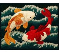 WallustrioaW Latch Hook Rug Kit,Dos peces koi,Printed Canvas Rug Latch Hook Kits,Handmade Needlework Crafts for Adults Beginners,DIY Embroidery Gifts Home Decor,90x120cm