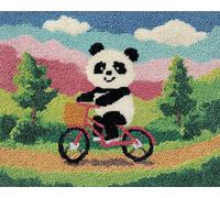 WallustrioaW Latch Hook Rug Kit,Panda montando en bicicleta,Printed Canvas Rug Latch Hook Kits,Handmade Needlework Crafts for Adults Beginners,DIY Embroidery Gifts Home Decor,55x75cm