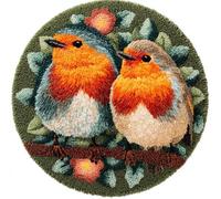 WallustrioaW Latch Hook Rug Kit,Rosas y petirrojos,Printed Canvas Rug Latch Hook Kits,Handmade Needlework Crafts for Adults Beginners,DIY Embroidery Gifts Home Decor,50x50cm