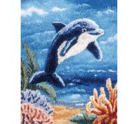 WallustrioaW paisaje submarino Kit de Alfombra con Gancho,Delfín animal,3D Patrón de color preimpreso Latch hook kits,Bordado Latch Hook Rug Costura Hecha a Mano,52x38cm