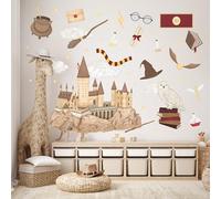 Wally Fox Vinilos decorativos infantiles - Vinilos decorativos - No tóxico, seguro - Set - Búho, Magia, Brujería, Hechiceros, Castillo - Marrón, rojo, amarillo - 62,5x125cm