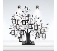 Walmeck Árbol de Fotos Familiar de Metal Negro, Elegante Soporte Decoración para el Hogar con 6 o 12 Marcos Fotos Colgantes, Perfecto para la Sala (L Viene con 12 marcos 6,4 * 4, cm.)