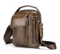 Walmeck Bolso de Hombro de Cuero Bolso Viaje Cuero Genuino Viaje para Hombres Real Bandolera Vintage Compartimento Principal (Marrón oscura)