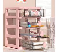 Walmeck Caja de Almacenamiento de Escritorio Gran Capacidad, Cajón Pequeño Organizador Plástico Transparente, Conejito para Oficina (Blanco cuatro capas)