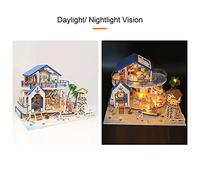 Walmeck Casa de Muñecas en Miniatura, Kit de Casa Muñecas Madera, Leyenda, Mar Azul, con Muebles, Luz LED