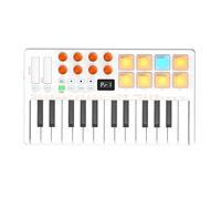 Walmeck Controlador de Teclado MIDI BT de 25 Teclas con Pads Sensibles a la Velocidad Función Acordes Arpegiador y Receptores Recargables para Producción DAW (Blanca)