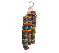 Walmeck Juguete para Masticar, Juguete para Masticar Pájaros, Mordedura, Bloque de Madera Colorido, Colgante, 3 Cuerdas, Juego, Destrucción con Gancho, Papel Kraft de Madera