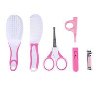 Walmeck Kit de Cuidado de Uñas para Bebés 6 Piezas, Juego Aseo Infantil con Cepillo para el Cabello, Peine, Tijeras, Cubierta Cortaúñas, un Recorte Seguro (Rosa)