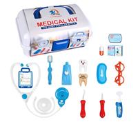 Walmeck Kit Médico para Niños Pequeños, Juguetes Interactivos para Juegos de rol con 15 Piezas de Accesorios Médicos, Estetoscopio, Herramientas Dentales Niños, Juegos Sim