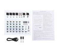 Walmeck Mini Mezclador de Sonido de 6 Canales Controlador DJ Tarjeta Sonido Grabación Profesional con Reproductor MP3 BT Potencia Fantasma 48 V Amplificador Guitarra (Blanca)