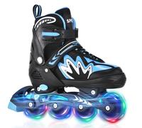 Walmeck Patines de Ruedas Ajustables para Niños, Ruedas Iluminadas, Marcha Suave con de Triple Cierre.Patines para Niña Niño en y Rosa, Tallas S-L, Patines para Niños Pequeños (L)
