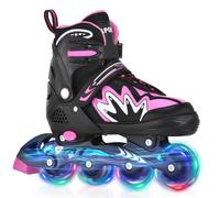 Walmeck Patines de Ruedas Ajustables para Niños, Ruedas Iluminadas, Marcha Suave con de Triple Cierre.Patines para Niña Niño en y Rosa, Tallas S-L, Patines para Niños Pequeños (L)