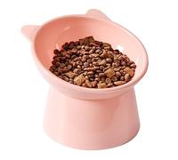 Walmeck Tazón de Comida para Gatos Tazón Elevado Inclinado para Gatos Mascotas Elevado Fácil de Limpiar Comedero Antideslizante Anti Malestar Agua con Fondo Es (Rosa)