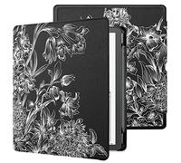 WALNEW Funda de piel sintética para Kindle Scribe 2022 de 10,2 pulgadas (primer Kindle con función de escritura) con soporte para lápiz y despertar/descanso automático (flor negra)