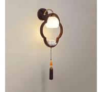 Walnut Color Wall Scpnce with Ceramic Lampshade New Chinese Style Wall Light Bedside Wall Hanging Lamp E27 Lighting Fixtures Bedroom Living Room Background Wall Decorative Wall Lamp(Wall lig