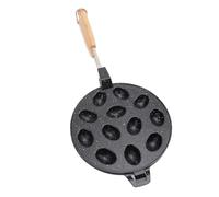 Walnut Cookie Maker | 12 Hole Non - Stick Pan for Cakes/Egg Waffles/Pastries | Heat Tolerant Aluminum Alloy & Wood Handle (Negra)