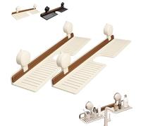 Walnut Suction Cup Bathroom Shelf,2025 New Bathroom Shelf Organizer Over The Faucet,No-Drill Storage Shelf with Strong Suction Cups, Rustproof Wooden Organizer For Vanity (2PCS White,60cm/23.6in)