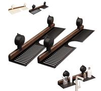 Walnut Suction Cup Bathroom Shelf,2025 New Bathroom Shelf Organizer Over The Faucet,No-Drill Storage Shelf with Strong Suction Cups, Rustproof Wooden Organizer For Vanity (2PCS Black,60cm/23.6in)