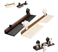 Walnut Suction Cup Bathroom Shelf,2025 New Bathroom Shelf Organizer Over The Faucet,No-Drill Storage Shelf with Strong Suction Cups, Rustproof Wooden Organizer For Vanity (Black+White,50cm/19.6in)