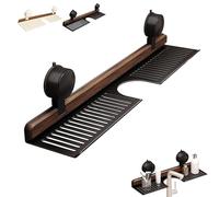 Walnut Suction Cup Bathroom Shelf,2025 New Bathroom Shelf Organizer Over The Faucet,No-Drill Storage Shelf with Strong Suction Cups, Rustproof Wooden Organizer For Vanity,Kitchen (Black,50cm/19.6in)