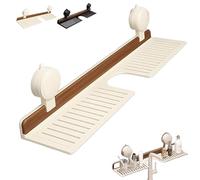 Walnut Suction Cup Bathroom Shelf,2025 New Bathroom Shelf Organizer Over The Faucet,No-Drill Storage Shelf with Strong Suction Cups, Rustproof Wooden Organizer For Vanity,Kitchen (White,50cm/19.6in)