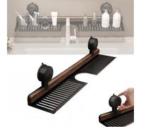 Walnut Suction Cup Bathroom Shelf, 2025 New Sink Suction Organizer, No-Drill Wall-Mounted Storage Shelf Sink, Rack Over Faucet Countertop Shelves(Black,50 cm)