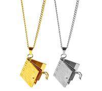 Walopola 2 collares con medallón de libro, collar de libro de lectura de acero inoxidable plateado y dorado, collares con colgante para amantes de los libros, colgantes de libros abiertos para citas