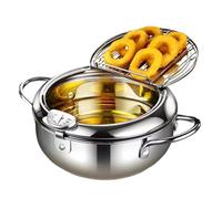 Walopola Freidora de de acero inoxidable, cocina de inducción doméstica con termómetros, olla de sopa, freidora grande, estante de drenaje extraíble para anillos de calamar, camarones