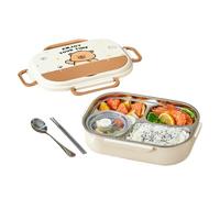 Walopola Lonchera de acero inoxidable para adultos, 4 compartimentos de acero inoxidable con cubiertos, de almacenamiento de aperitivos apta para microondas con de transporte para